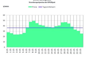  Bild 3: Winter, Werktag, 2015 / Stundenspotpreise an der EPEXSpot in €/MWh (Mittelwerte) 