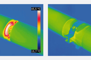  Bild 1: Abhängig vom Rohrdurchmesser kann der Wärmeverlust einer ungedämmten Rohraufhängung (links im Bild) dem Wärmeverlust von bis zu 1 m ungedämmter Rohrleitung entsprechen.  