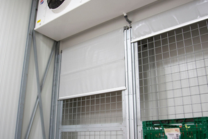  In den Schnellkühlräumen wird der kalte Luftstrom mit Hilfe von beweglichen Folienblenden gezielt durch die Palletten-Stapel gelenkt. 