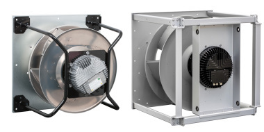 Bild 1:	RadiPac Radialventilatoren in Tragspinnen- (links) und Würfelkonstruktion (rechts) 