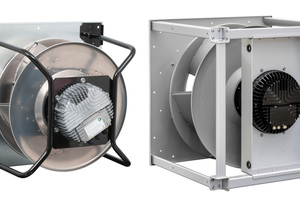  Bild 1:	RadiPac Radialventilatoren in Tragspinnen- (links) und Würfelkonstruktion (rechts)  