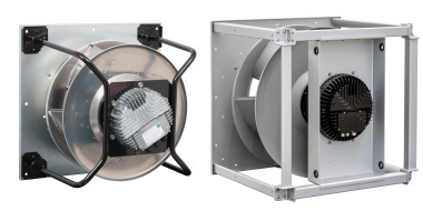 Bild 1:	RadiPac Radialventilatoren in Tragspinnen- (links) und W?rfelkonstruktion (rechts) 