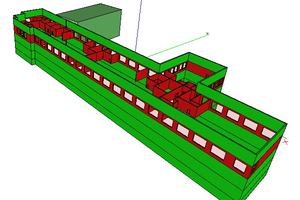  Bild 3: 3D-Modell des Gebäudes (rot markiert das zweite Obergeschoss) 