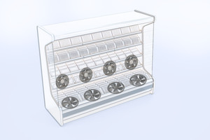  Bild 3:	Die Axial-Baureihe ist für den Einbau in Kühl- und Tiefkühlmöbeln unterhalb der Regale vorgesehen. Die Ventilatoren mit Diagonal-Lüfterrad wurden hingegen speziell für die Rückwand von Kühlregalen konzipiert.  