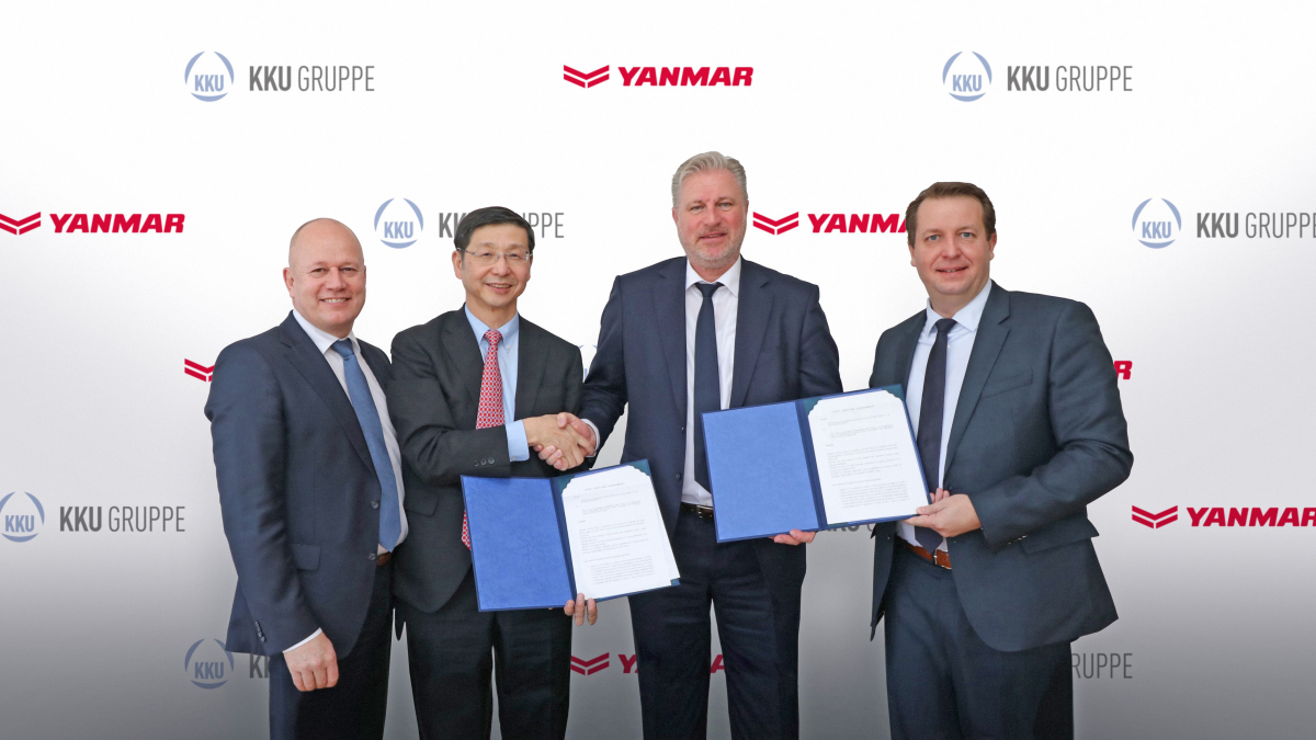 v.l.n.r.: Peter Aarsen (Präsident Yanmar Europe BV), Tetsuya Yamamoto (CEO Yanmar Energy Systems Co. LTD), Oliver Eschenfelder (CEO KKU-Gruppe), Sven Schwarze (Geschäftsführer KKU Concept GmbH)