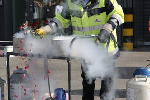  In flüssigem Stickstoff tiefgefrorene Rosen zerspringen bei Stößen. 