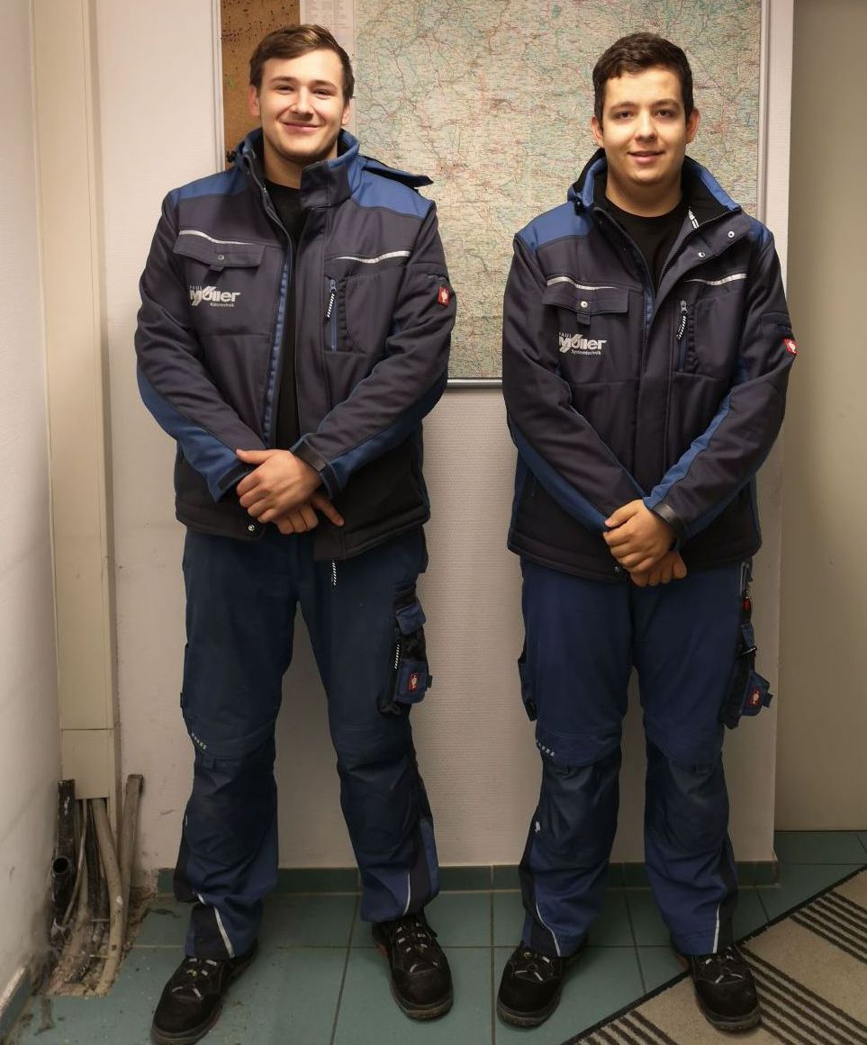 Nico Dopieralski (links) und Felix Dippel sind zwei der drei neuen Azubis beim Eisinger Fachbetrieb. Auf dem Bild fehlt Magomed Artsuev. 