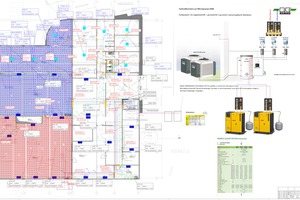  Der detaillierte Plan zeigt unter anderem die Positionierung der Klimageräte im Neubau sowie im Bestandsgebäude. 