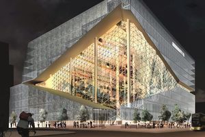  Ein 45 Meter hohes, lichtdurchflutetes Atrium durchzieht das Gebäude wie ein Tal und soll, so die Idee des Architekten, die Vereinzelung von Arbeitnehmern in der digitalen Arbeitswelt mit Transparenz atmosphärisch durchbrechen.  