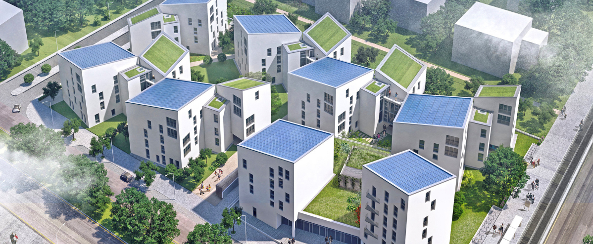 Das neue Smart City-Quartier "Future Living® Berlin" kombiniert nachhaltiges und digital-vernetztes Leben. Im Mittelpunkt des regenerativen Energiekonzeptes stehen Luft-Wasser-Wärmepumpen und Photovoltaik-Module von Panasonic. 