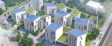 Das neue Smart City-Quartier "Future Living? Berlin" kombiniert nachhaltiges und digital-vernetztes Leben. Im Mittelpunkt des regenerativen Energiekonzeptes stehen Luft-Wasser-W?rmepumpen und Photovoltaik-Module von Panasonic. 