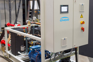  Das Foto zeigt die "thermeco2" Anfang Januar 2021 auf dem Teststand im Engie-Werk in Lindau am Bodensee; inzwischen wurde diese vollständig isoliert (19 mm Diffusionsdichteisolierung). 