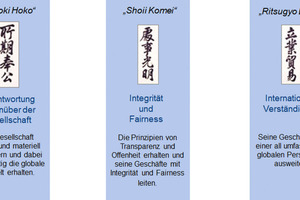  Der feste Zusammenhalt der unabhängigen Mitsubishi Firmen liegt in der Management-Philosophie, die bis heute weltweit bei Mitsubishi praktiziert wird und auf drei gemeinsamen Grundsätzen beruht. 