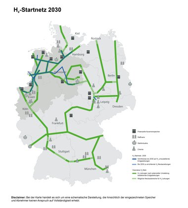 Plan des bundesweiten Wasserstoffnetzes 