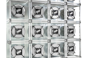  Bild 1: Der platzsparende, parallele Einbau mehrerer kleiner Ventilatoren in einer Ventilatorwand, ein sogenanntes ?FanGrid?, erleichtert die Montage und Wartung und schützt die Anlage vor Ausfällen.  