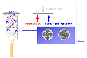  Expansionsventilschema: Mit der Federkraft lassen sich Kältemitteldruckunterschiede ausgleichen 