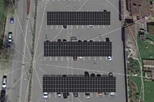  PV-Anlage als Parkplatzüberdachung (Bild mit ­Simulationsprogramm erstellt) 