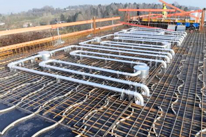  Verlegung der „Concretcool“ Systemeinheit auf der unteren Bewehrung der Stahl-Beton-Decken 