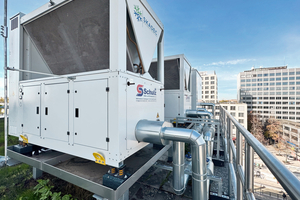  Radiologisches Zentrum, Mannheim (Baujahr 2022): Zwei Propan Flüssigkeitskühler (Skadec) samt Pumpen­haus (Schulz), welche ein MRT von Siemens, die RLT-Anlage der Praxis und 15 Innengeräte (Kampmann) versorgen. 