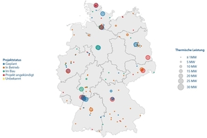  Die Projektdatenbank bietet auch einen geografischen Überblick über geplante und umgesetzte Großwärmepumpen-Projekte. 