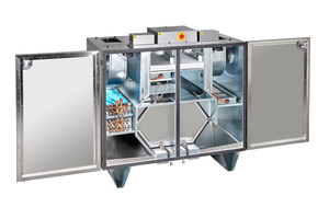  Kreuzgegenstrom-Wärmeübertrager verfügen über einen hohen Wärmerückgewinnungsgrad, übertragen jedoch keine Feuchte. Dadurch eignen sie sich besonders für hoch und regelmäßig frequentierte Gebäude, wie etwa Schulen oder Kindertagesstätten. 