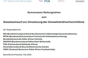  Die Organisationen der Kälte- und Klimabranche haben sich in einer gemeinsamen Stellungnahme zum Gesetzentwurf zur Umsetzung der Umweltstrafrechtsrichtlinie positioniert. 