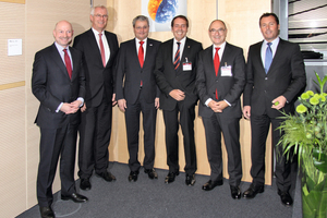  Vertreter der TGA-Branche auf der ISH-Vorpressekonferenz blicken optimistisch auf die kommende Fachmesse ISH: v.l.n.r.: Andreas Dornbracht, VDS-Vorsitzender, Klaus Jesse, BDH-Präsiedent, Manfred Stather, ZVSHK-Präsident, Hermann W. Brennecke, Präsident de 