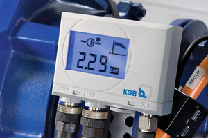  Die Überwachungseinheit PumpMeter ermittelt den tatsächlichen Betriebspunkt der Pumpe und wird bei KSB werkseitig vormontiert. Damit sieht der Anlagenbetreiber auf einen Blick, ob die Pumpe effizient arbeitet. 