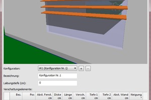  Mit dem Verschattungseditor sind dem Benutzer vom einfachen Überhang über komplexe Außen-Jalousien endlose Möglichkeiten gegeben verschiedenste Verschattungen abzubilden und deren Effektivität im Zeitraffer prüfen zu können. 