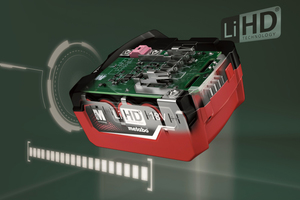  Die LiHD-Akku-Technologie von Metabo basiert auf besonderen Hochleistungs-zellen und einem neu entwickelten Akkupack mit massiven Stromschienen, vergrößerten Kontakte und Zellenverbindern aus einer speziellen Kupfer-Legierung.  