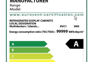  Mit dem Energieeffizienzlabel der Eurovent Certification Company ist die Bewertung von Kühlvitrinen, -schränken und -truhen auf einen Blick ersichtlich 