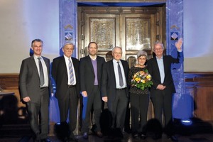  V.l.n.r.: Xavier Feys (Daikin Europe N.V.), Norbert Schmelzle (ehemaliger Vorgesetzter von Herrn Rolles, seinerzeit Vorstand der GEA AG), Gunther Gamst (Geschäftsführer Daikin Germany), Frans Hoorelbeke (Chairman Daikin Europe N.V.) verabschieden Werner R 