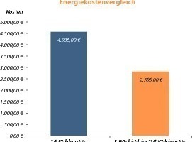  Während die Energiekosten für die Variante mit einzelnen Kühlgeräten mehr als 4500 € betragen, liegen diese für die Variante mit dem „TopTherm Chiller“ mit knapp 2800 € deutlich darunter 