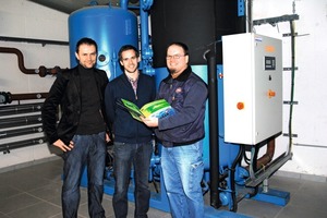  Absorptionskältemaschine für die solare Kühlung bei RauchErich Temper (Gasokol), Manuel Rauch (Rauch Junior-Chef), Martin Gartner (Gartner Installationen) 