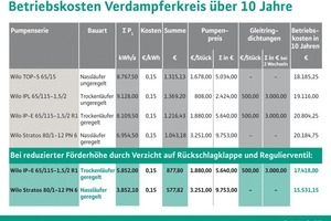  Über eine Wirtschaftlichkeitsbetrachtung, die neben den Anschaffungs- auch die zu erwartenden Betriebs- und Wartungskosten berücksichtigt, lässt sich das für den jeweiligen Einsatzfall bestens geeignete Pumpenmodell ermitteln 