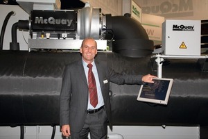  Bruno Trost präsentierte auf dem aircool-McQuay Messestand auf der Chillventa das neuste Modell der WME-Baureihe von McQuay im Live-Betrieb 