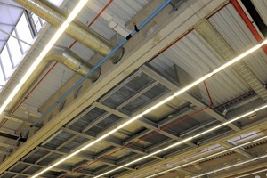  In den im oberen Hallenbereich und den über den Toren installierten Lüftungsanlagen sind ausschließlich energiesparende EC-Ventilatoren von ebm-papst eingesetzt 