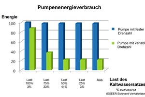  Pumpenenergieverbrauch bei einem Kaltwassersatz bei variabler Drehzahl 