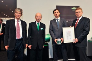  (v. l. n. r.) Prof. Dr.-Ing. habil. Michael Kauffeld, Hochschule Karlsruhe – Technik und Wirtschaft;  Peter Schaufler, Senator h. c., Chief Executive Officer der Bitzer SE;  Thorsten Hauck (Preisträger);  Prof. Dr.-Ing. Michael Arnemann, Hochschule Karlsruhe – Technik und Wirtschaft  